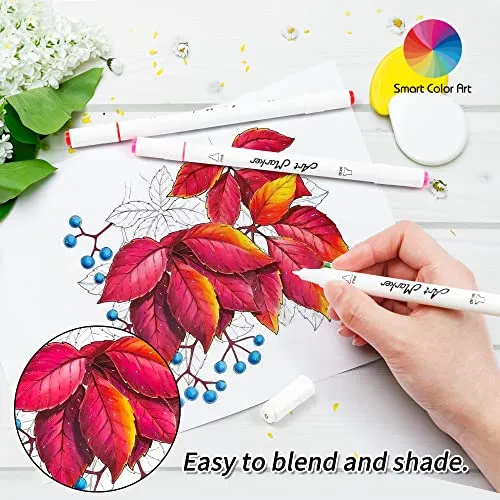 108 Pack Art Markers, 107 Coloring Markers and 1 Blender, Alcohol Based Dual Tip Permanent Markers Highlighters with Case, Excellent for Adults Kids