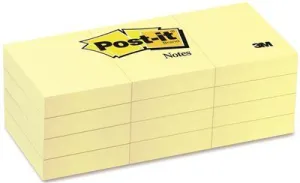 3M Original Notes 1-1/2 X 2 Canary Yellow 12 100-Sheet Pads/Pack