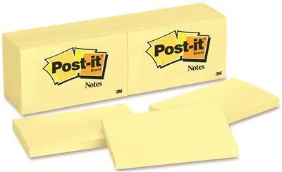 3M Original Notes 3 X 5 Canary Yellow 12 100-Sheet Pads/Pack