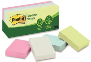 3M Recycled Notes 1-1/2 X 2 Four Pastel Colors 12 100-Sheet Pads/Pack