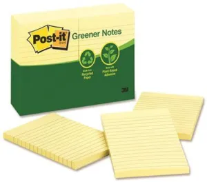 3M Recycled Notes 4 X 6 Lined Canary Yellow 12 100-Sheet Pads/Pack