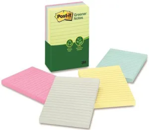 3M Recycled Notes 4 X 6 Lined Four Pastel Colors 5 100-Sheet Pads/Pack
