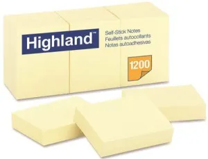 3M Self-Stick Pads 1-1/2 X 2 Yellow 100 Sheets/Pad 12 Pads/Pack