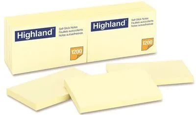 3M Self-Stick Pads 3 X 5 Yellow 100 Sheets/Pad 12 Pads/Pack
