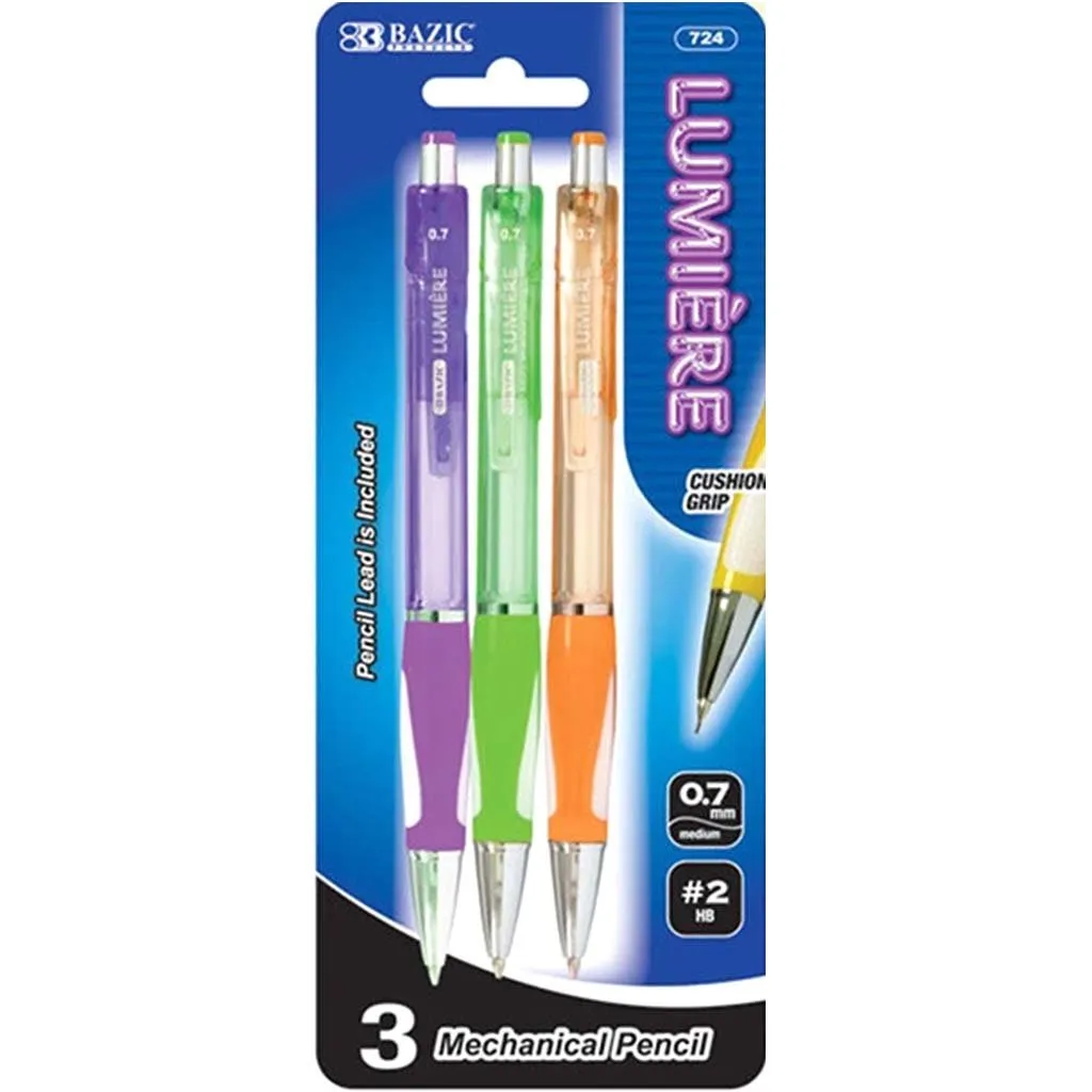 Bazic Lumiere Mechanical Pencil with Grip 0.7mm Pack of 3