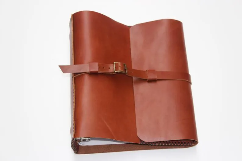 Custom Leather Ring Leather Binder Portfolio-Handmade Brown Leather Ring Binder