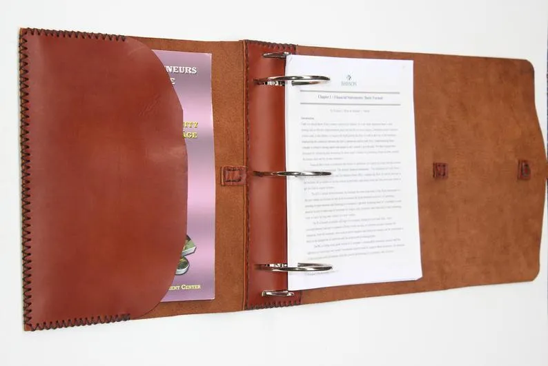 Custom Leather Ring Leather Binder Portfolio-Handmade Brown Leather Ring Binder