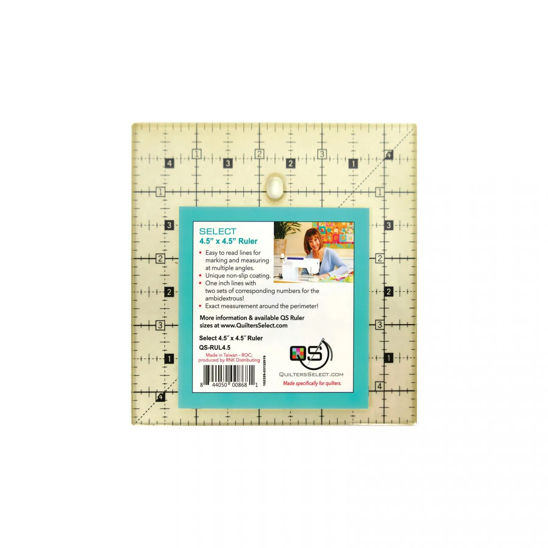 Cutting Ruler, QUILTER'S SELECT 4 1/2" x 4 1/2" SQUARE (Non-Slip)