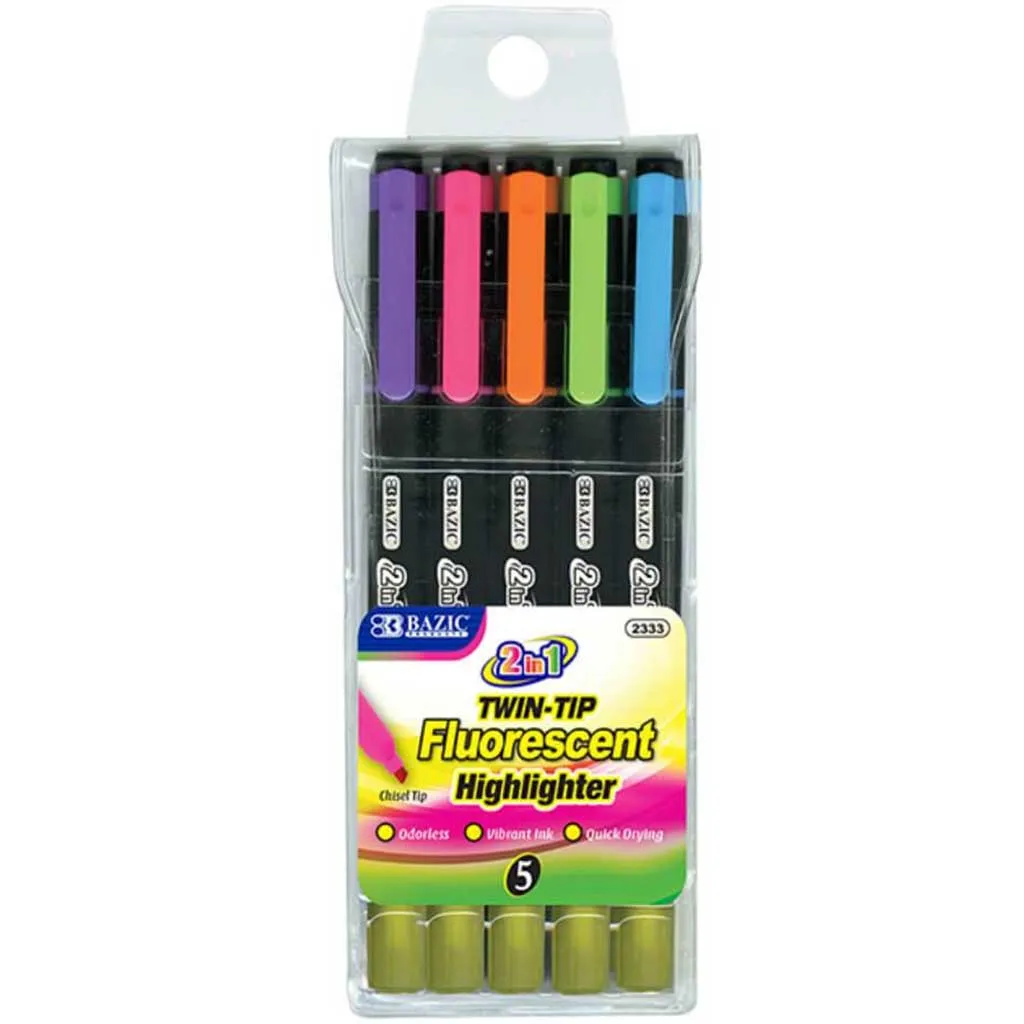 Double Tip Fluorescent Highlighters 5pcs