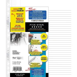 Five Star Reinforced Insertable Refill Paper 8.5" x 11" Ruled 75 Sheets