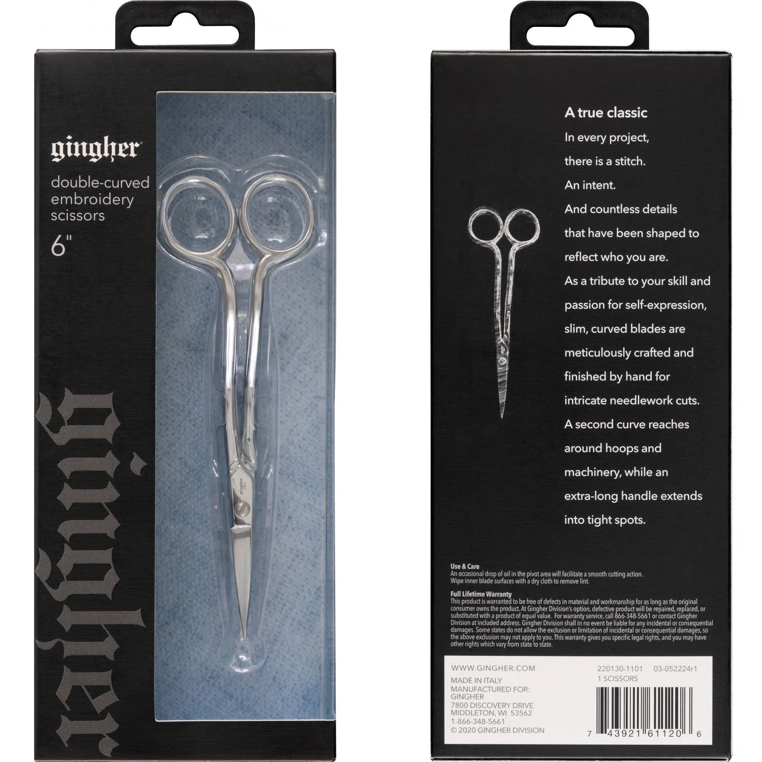 Gingher 6" Large Double Curved Machine Embroidery Scissors