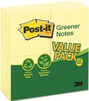 Original Recycled Note Pads 100 3 Inch  X 3 Inch  Sheets Canary Yellow 24 Pads Per Pack