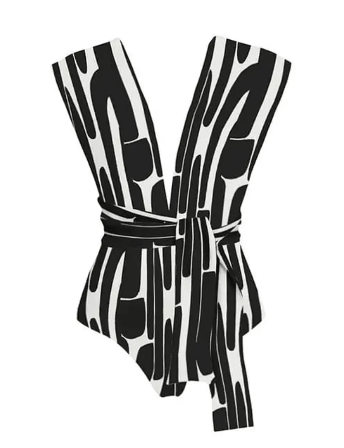 PATTERNED WRAP AROUND SWIMSUIT - WHITE